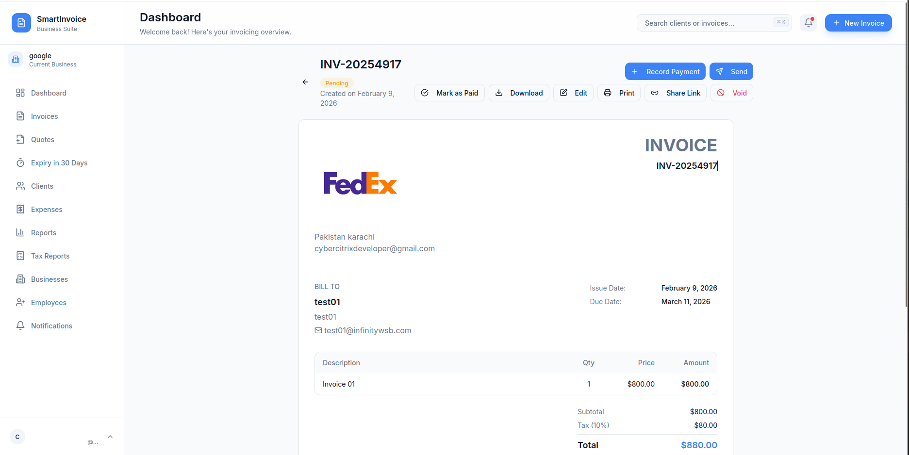 SmartInvoice - Professional Invoice Preview