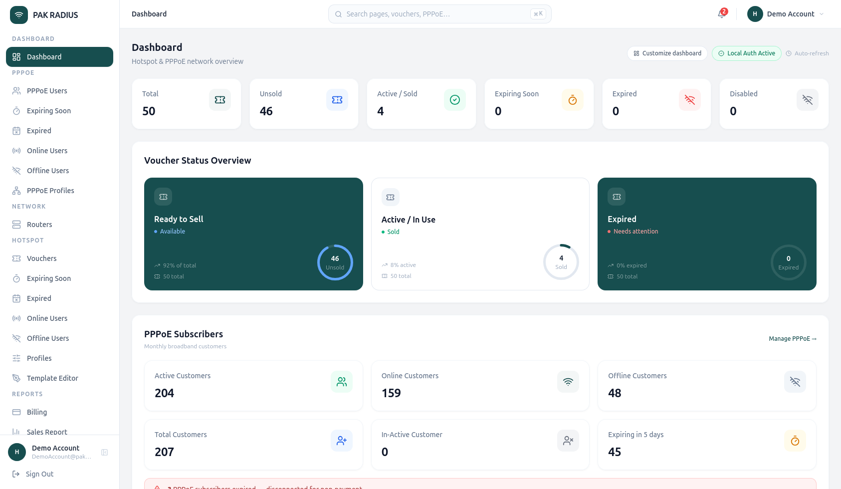 PAK RADIUS hotspot voucher dashboard